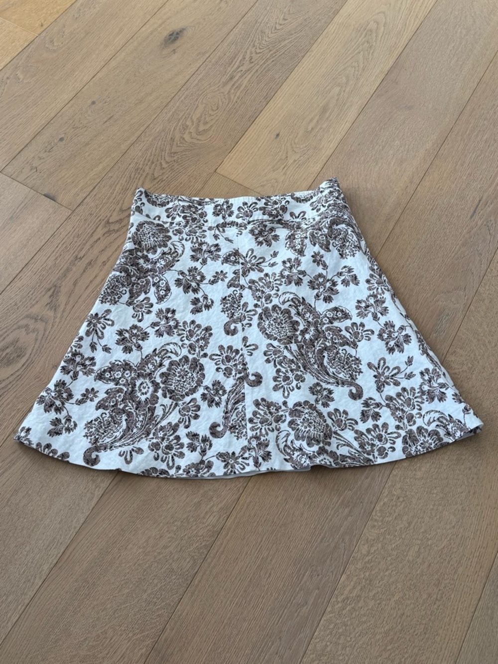 MERONA 100% Linen White Brown Flowers Flare Skirt Size 8
